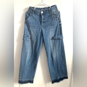 Democracy Ankle Absolution Jeans Womens 2 Wide Leg Cargo Raw Hem Frayed Denim